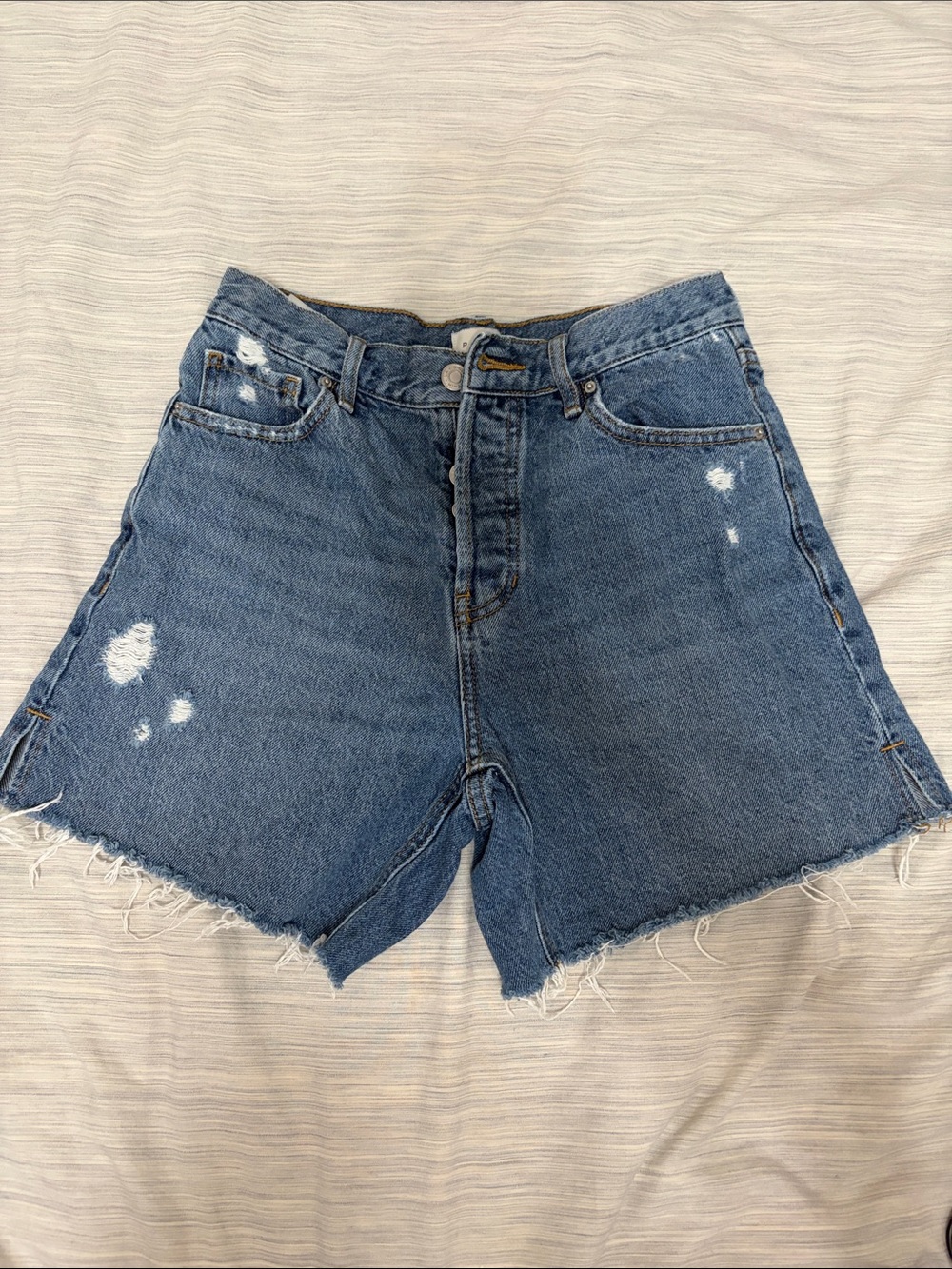 PacSun Women's Distressed Mid-High Rise Denim Shorts - Blue